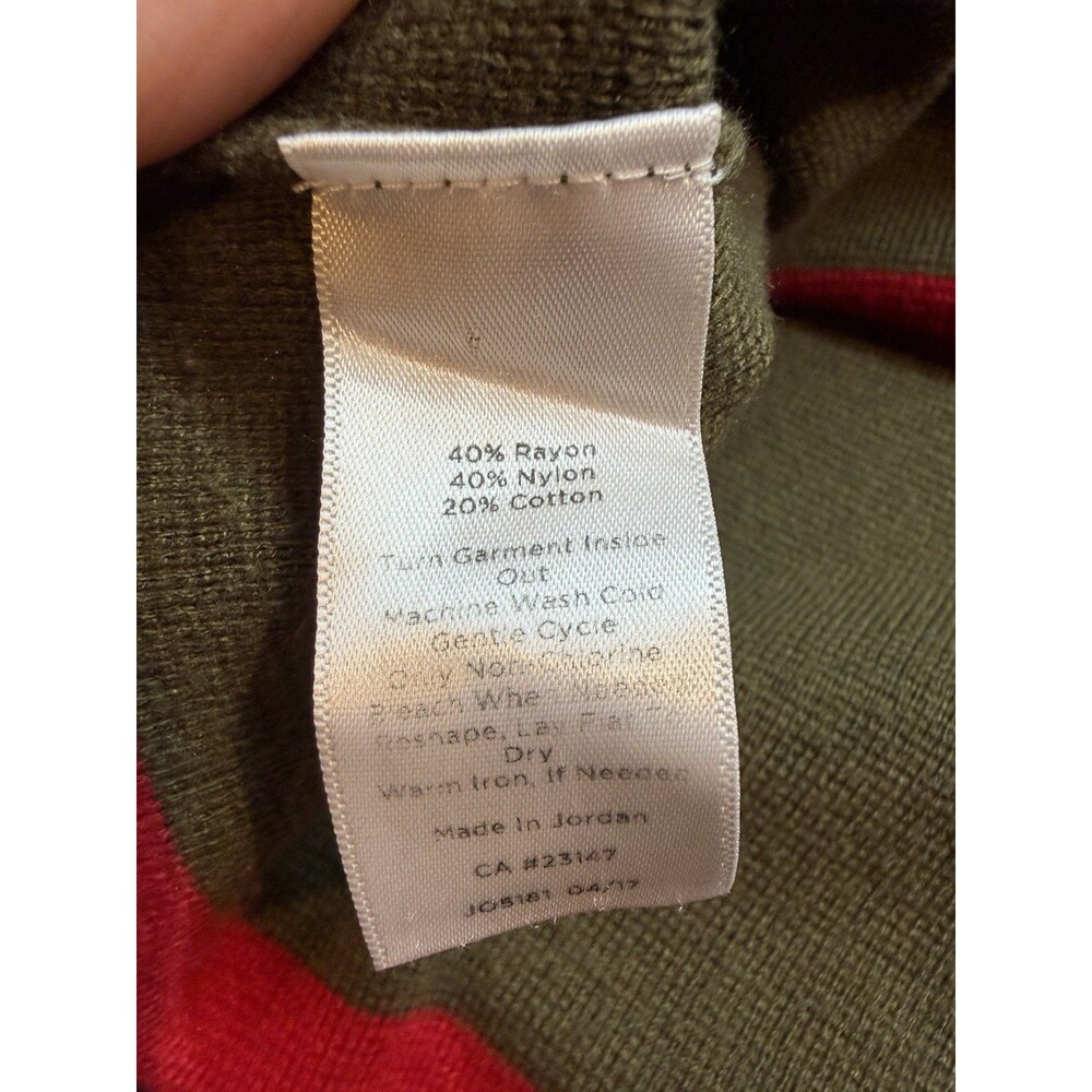 Talbots Striped Cotton Blend Pullover Sweater Red Olive Green M - Picture 6 of 6